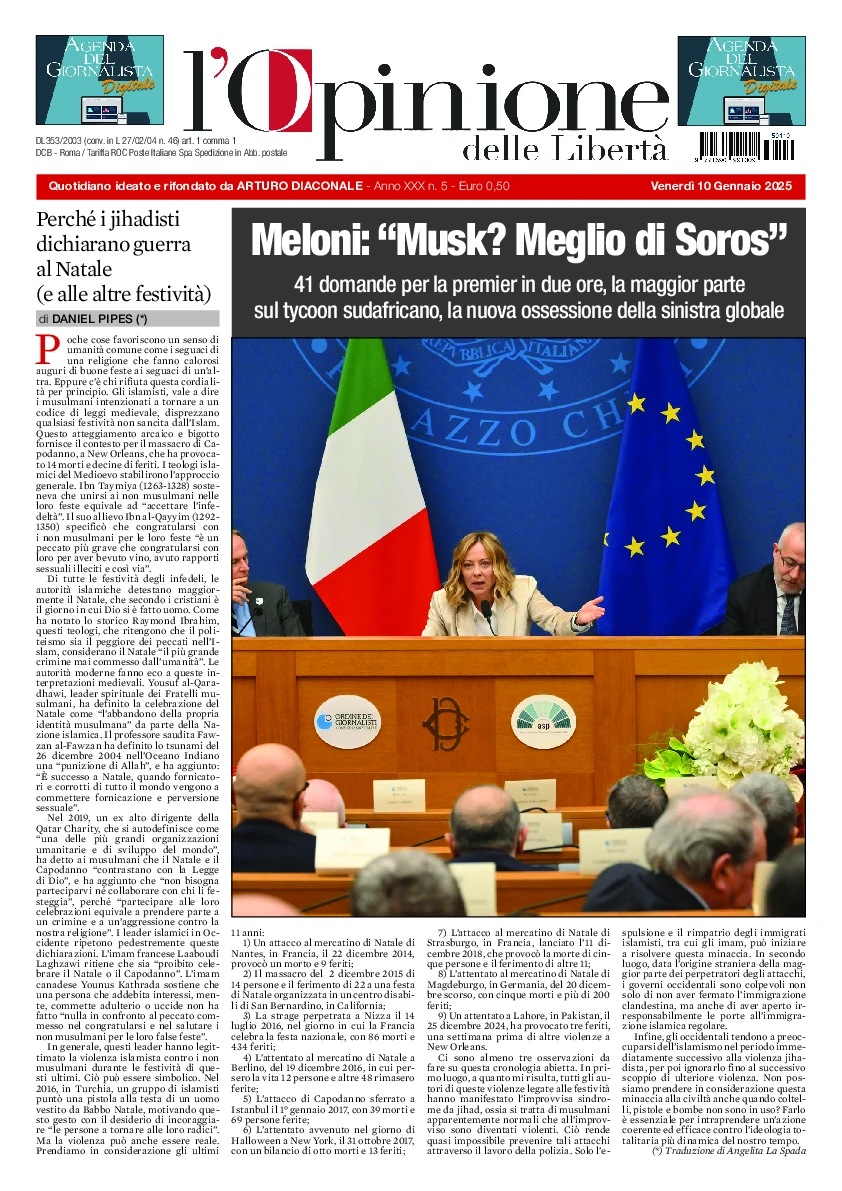 Prima-pagina-opinione della liberta-edizione-di-oggi-2025-01-10